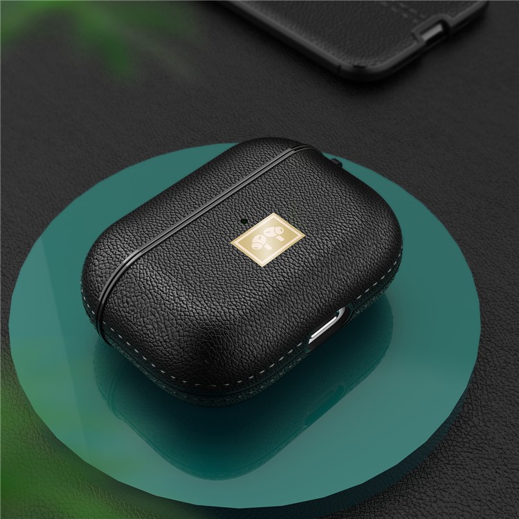 Litchi Texture Soft TPU Cubierta Protectora Case Para Apple AirPods Pro - Negro