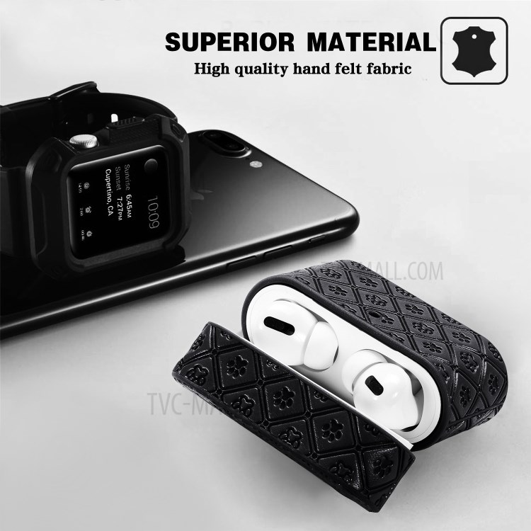 Imprint Claw PU Leather Coated TPU Protective Case with Hook for Apple AirPods Pro - Black-2