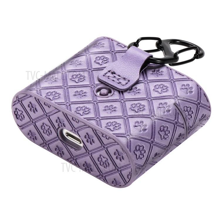 Отпечаток Коготь PU Кожа С Покрытием ТПУ Защитный Чехол С Крючком Для Яблока Airpods Про - Фиолетовый-11