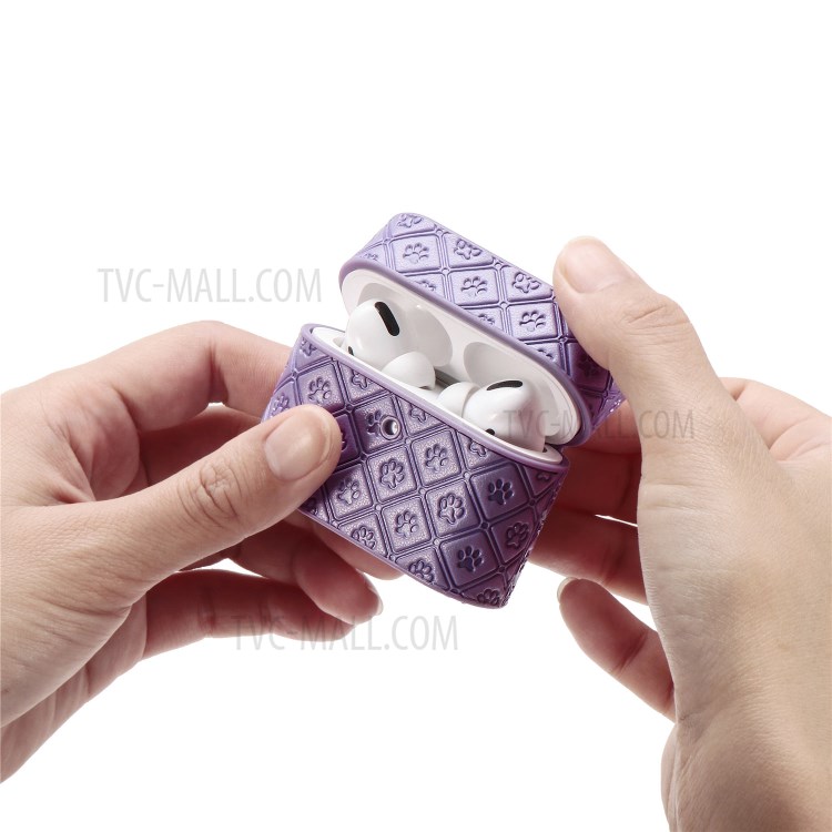 Отпечаток Коготь PU Кожа С Покрытием ТПУ Защитный Чехол С Крючком Для Яблока Airpods Про - Фиолетовый-16