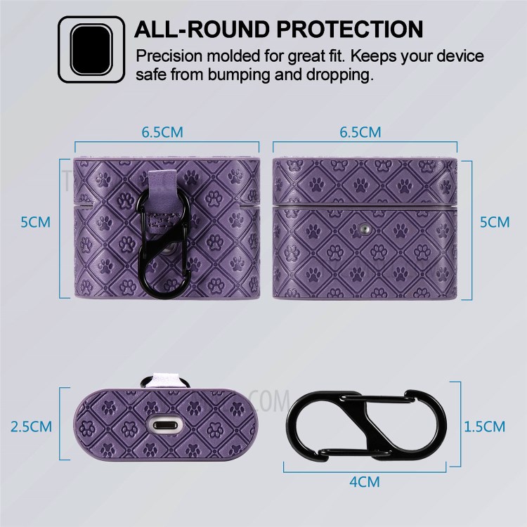 Отпечаток Коготь PU Кожа С Покрытием ТПУ Защитный Чехол С Крючком Для Яблока Airpods Про - Фиолетовый-4