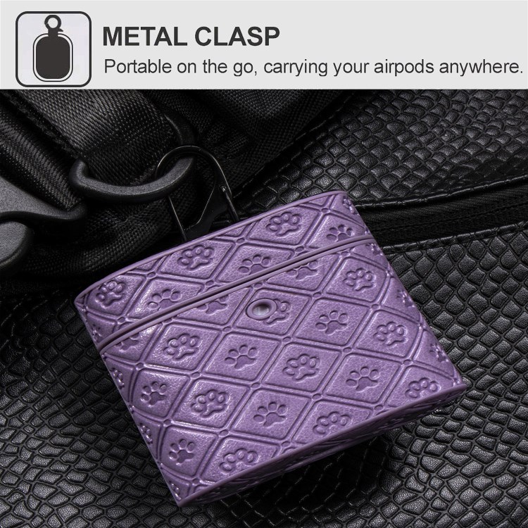 Отпечаток Коготь PU Кожа С Покрытием ТПУ Защитный Чехол С Крючком Для Яблока Airpods Про - Фиолетовый-6