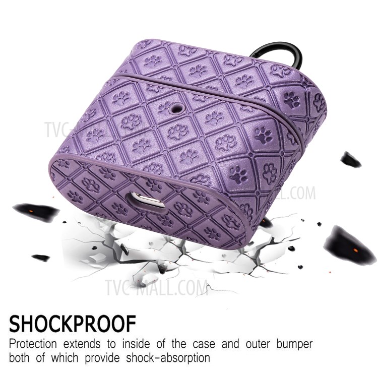 Отпечаток Коготь PU Кожа С Покрытием ТПУ Защитный Чехол С Крючком Для Яблока Airpods Про - Фиолетовый-7