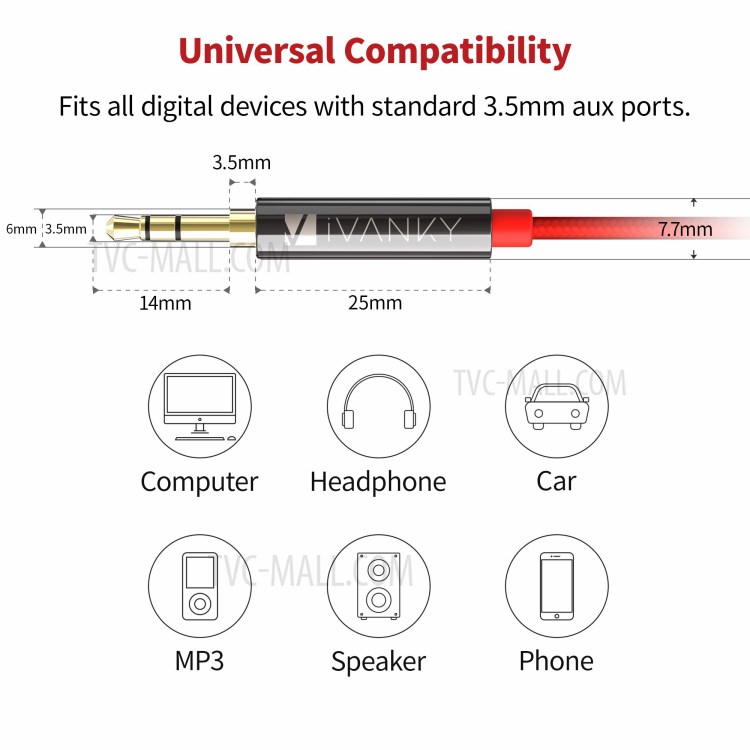 IVANKY AC04 3.5MM Aux Port Cable Stereo Audio Auxiliary Cable, 2.4M-4