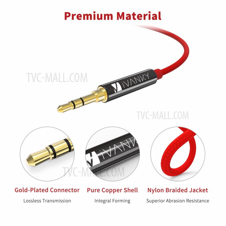 IVANKY AC04 3.5MM Aux Port Cable Stereo Audio Auxiliary Cable, 2.4M-5