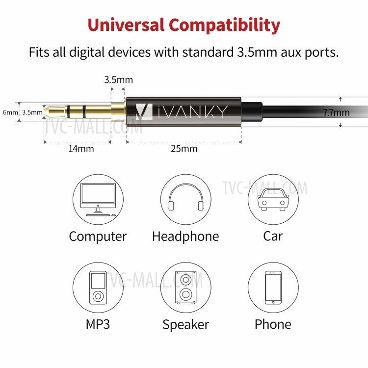 Ivanky AC02 3,5 mm Aux Cabo de Aux Audio Auxiliar Cabo, 2,4m-3
