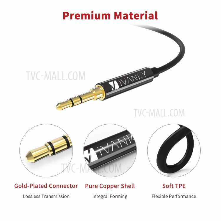 IVANKY AC02 3.5MM Aux Port Cable Stereo Audio Auxiliary Cable, 2.4M-6