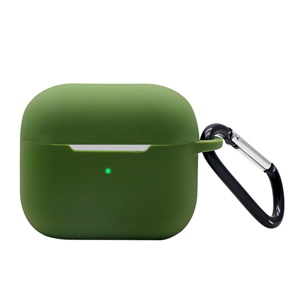 Shockproof Soft Silicone Wireless Earphones Skin Cover with Keychain Hook for Apple AirPods 3 - Green-1
