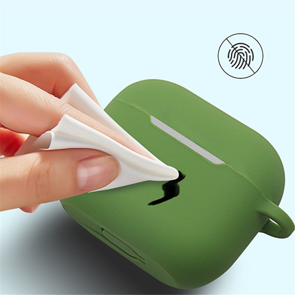 Shockproof Soft Silicone Wireless Earphones Skin Cover with Keychain Hook for Apple AirPods 3 - Green-2