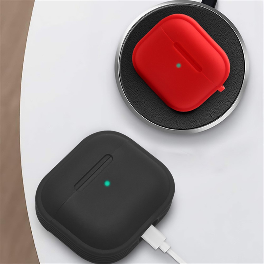 Strips Hemming Bluetooth Earphone Charging Box Silicone Protective Case Cover with Carabiner for Apple AirPods 3 - Red-3