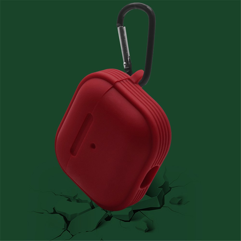 Strips Hemming Bluetooth Earphone Charging Box Silicone Protective Case Cover with Carabiner for Apple AirPods 3 - Red-4