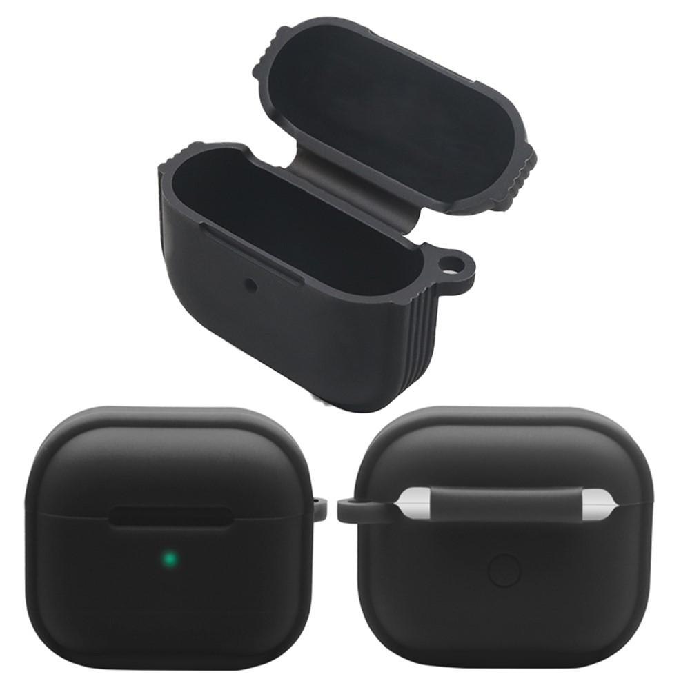 Strips Hemming Bluetooth Earphone Charging Box Silicone Protective Case Cover with Carabiner for Apple AirPods 3 - Red-6
