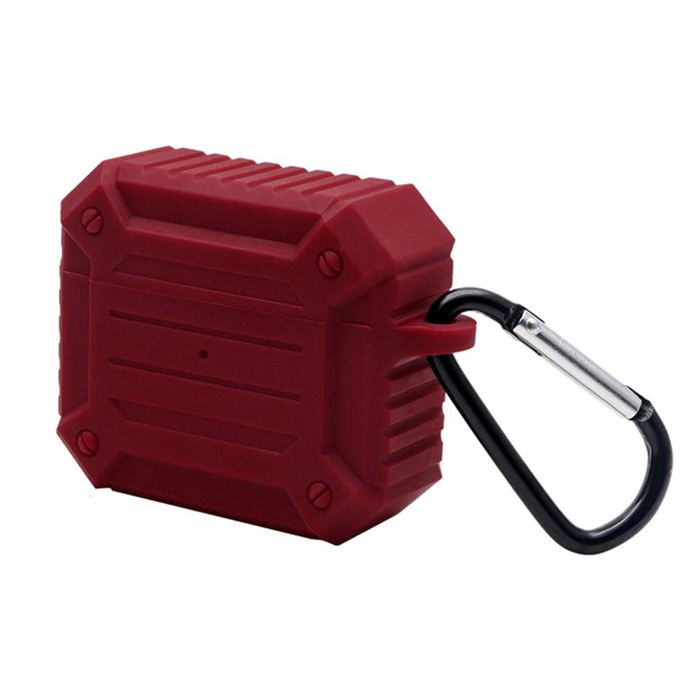 Earphone Charging Box Thickened Silicone Protective Case Anti-fall Cover with Anti-loss Carabiner for Apple AirPods 3 - Wine Red-1
