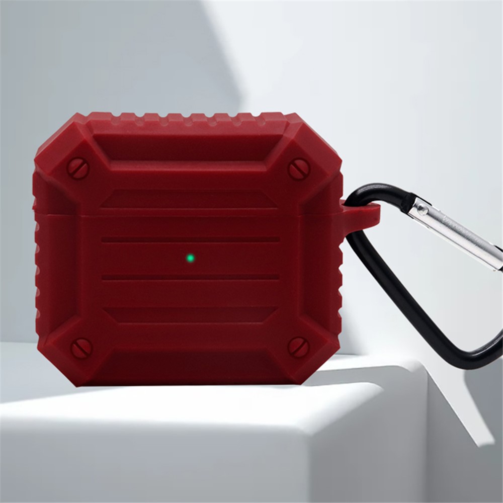 Earphone Charging Box Thickened Silicone Protective Case Anti-fall Cover with Anti-loss Carabiner for Apple AirPods 3 - Wine Red-3