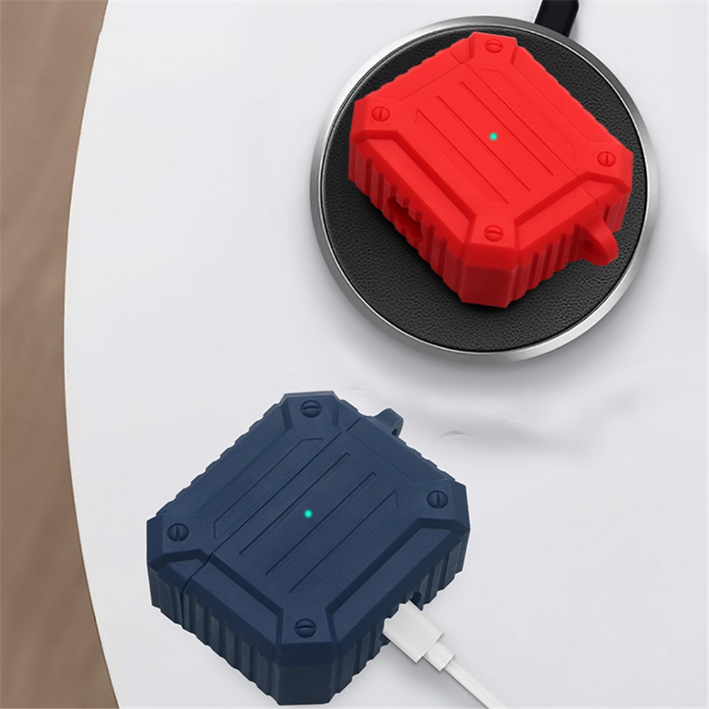 Earphone Charging Box Thickened Silicone Protective Case Anti-fall Cover with Anti-loss Carabiner for Apple AirPods 3 - Wine Red-6