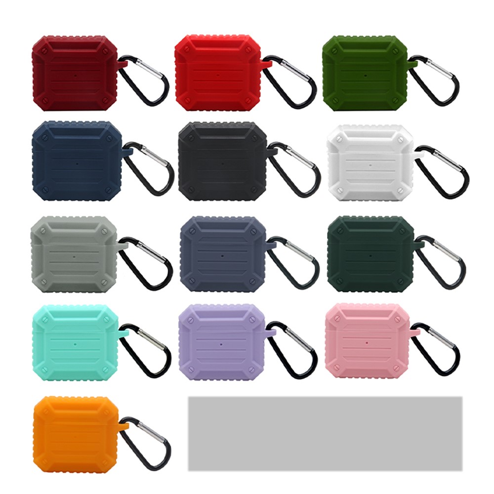 Earphone Charging Box Thickened Silicone Protective Case Anti-fall Cover with Anti-loss Carabiner for Apple AirPods 3 - Wine Red-7