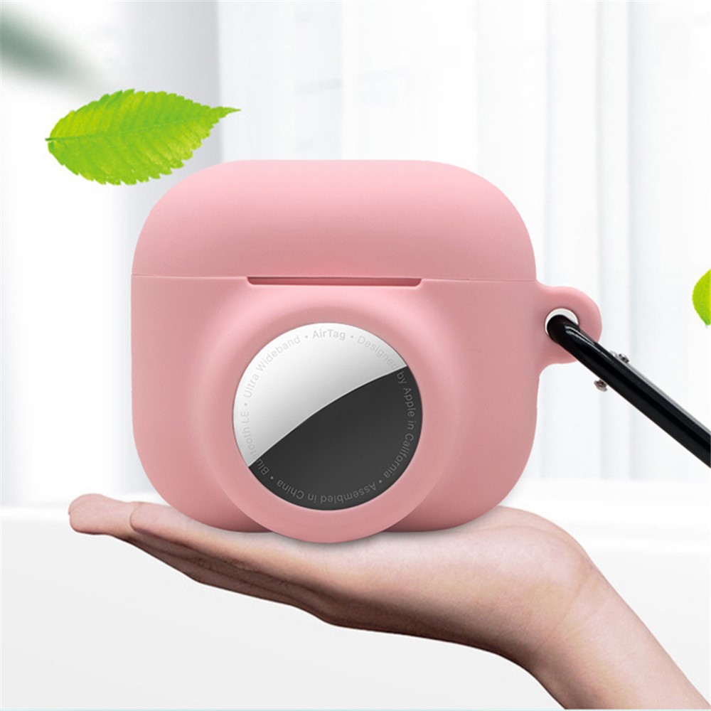 2 in 1 Soft Silicone Case Anti-scratch Protective Cover for AirPods Pro/AirTag - Wine Red-3