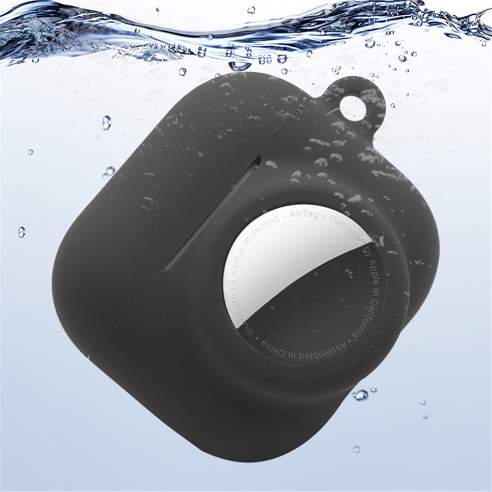 2 in 1 Soft Silicone Case Anti-scratch Protective Cover for AirPods Pro/AirTag - Wine Red-4
