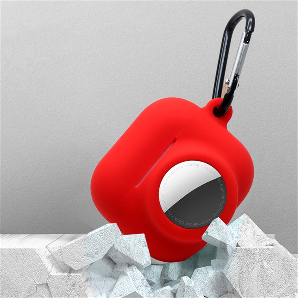 2 in 1 Soft Silicone Case Anti-scratch Protective Cover for AirPods Pro/AirTag - Wine Red-5