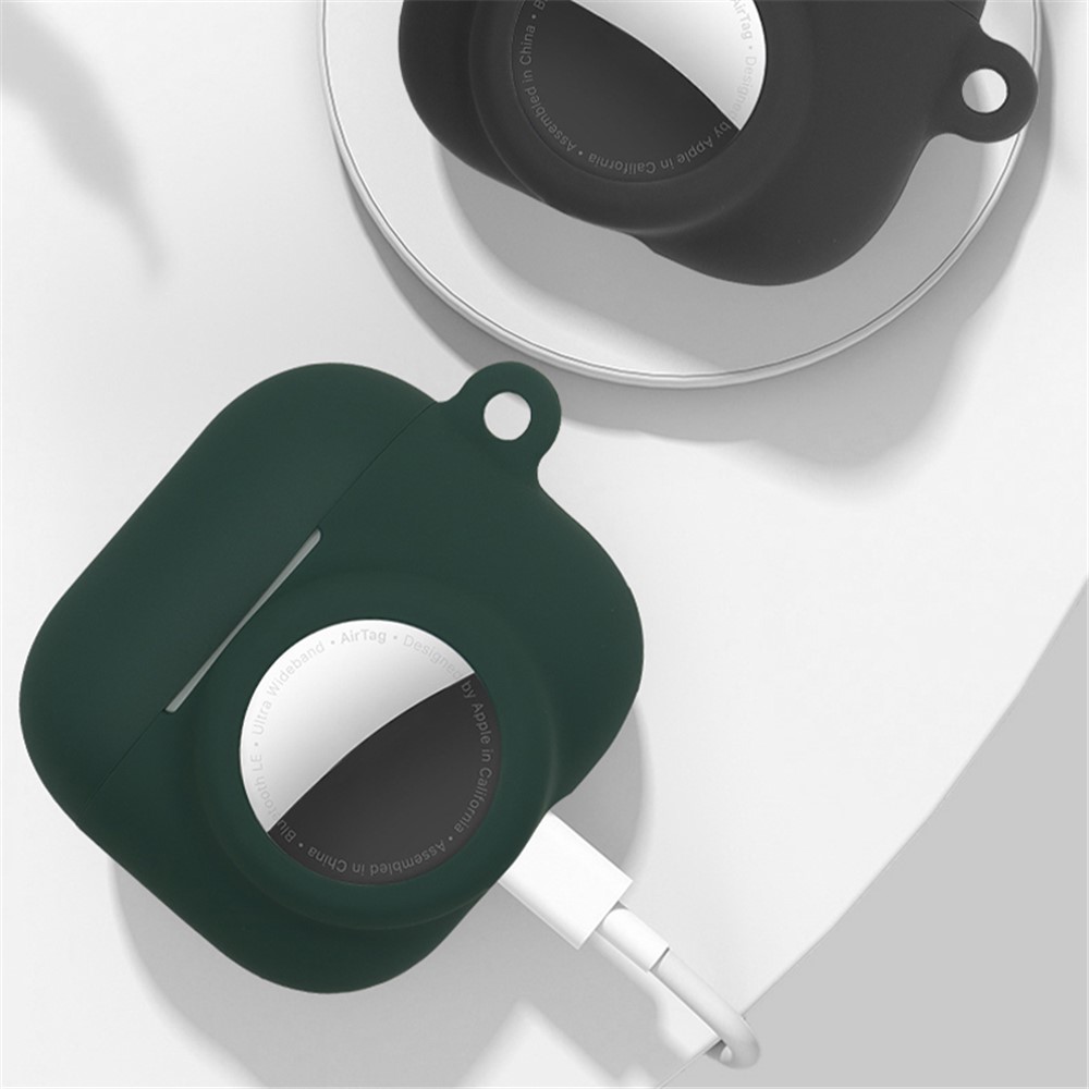 2 in 1 Soft Silicone Case Anti-scratch Protective Cover for AirPods Pro/AirTag - Wine Red-6