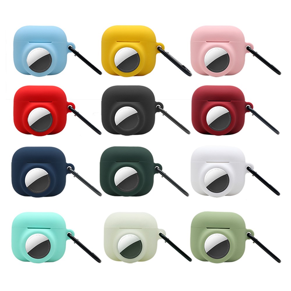 2 in 1 Soft Silicone Case Anti-scratch Protective Cover for AirPods Pro/AirTag - Wine Red-8