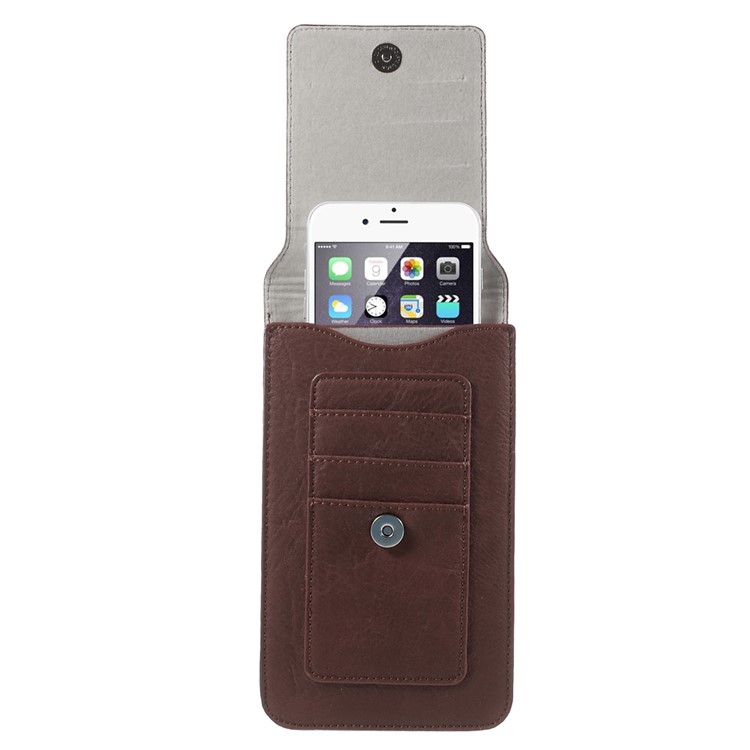 Universelle 6,3-Zoll-Dual-Layer-Ledertasche Mit Gürtelschlaufe Für Das IPhone XS / 8 Plus Usw., Größe: 17 X 10,5 Cm - Kaffee-2
