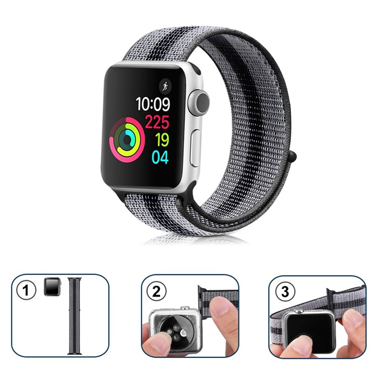 Nylon Faixa Impermeável Weaven Banda Relógio Inteligente Para A Série De Relógios Maçã 1/2/3 38 Milímetros / Série 5 4/5 40 Milímetros - Preto-2