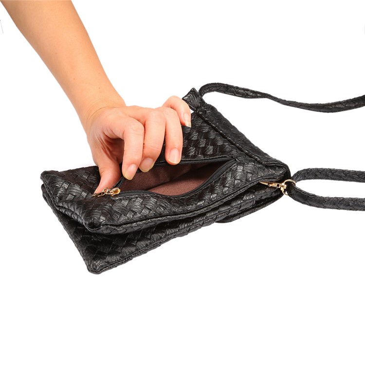Woven Pattern PU Leather Pouch Shoulder Bag for iPhone 6 Plus Galaxy S6 Edge Etc, Size: 10 x 18cm - Black-7