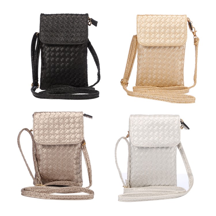 Woven Pattern PU Leather Pouch Shoulder Bag for iPhone 6 Plus Galaxy S6 Edge Etc, Size: 10 x 18cm - Black-8