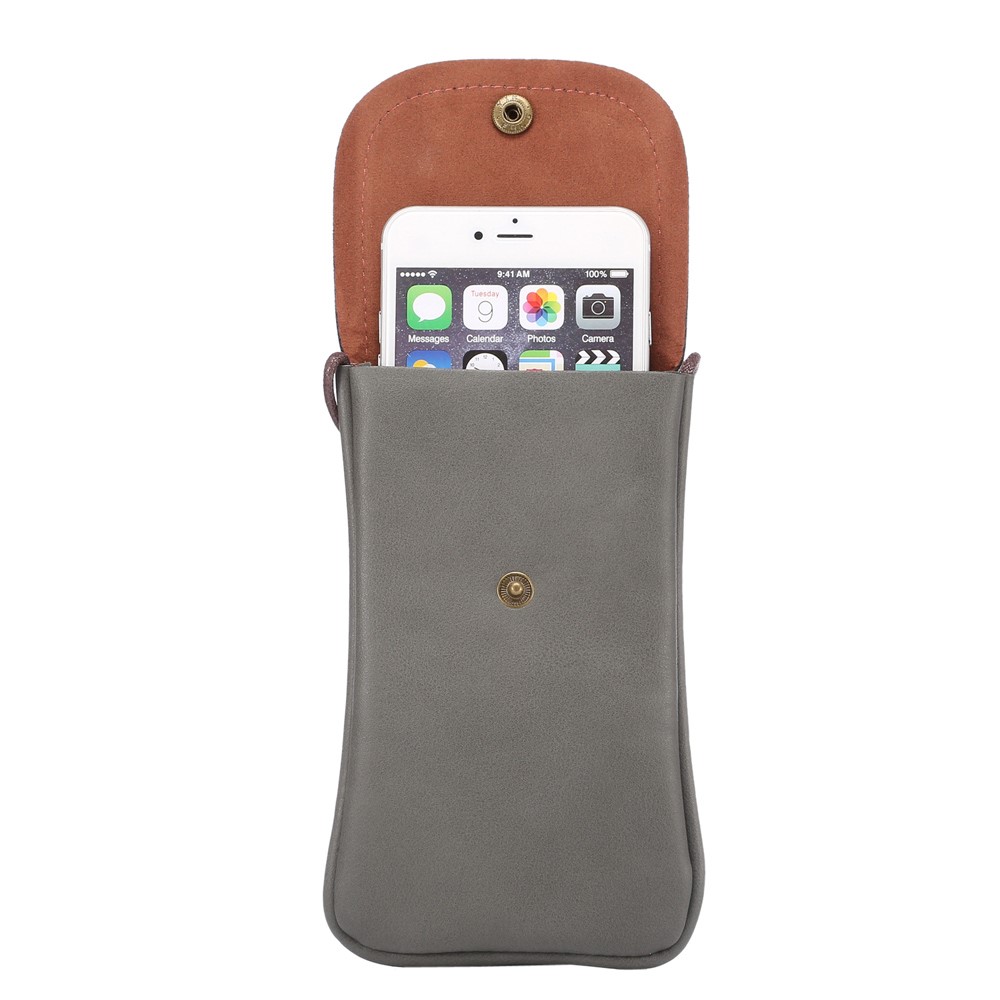 Bolsa de cuero de la PU del teléfono móvil de la PU con la correa para el iPhone 8 más / X / 8/ 6S Plus / Huawei Ascend P8, tamaño: 16.5 x 9.5cm - Gris-4