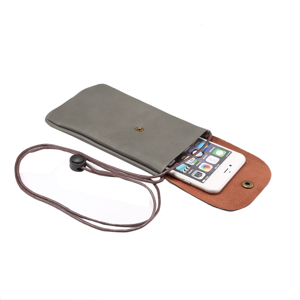 Bolsa de cuero de la PU del teléfono móvil de la PU con la correa para el iPhone 8 más / X / 8/ 6S Plus / Huawei Ascend P8, tamaño: 16.5 x 9.5cm - Gris-5