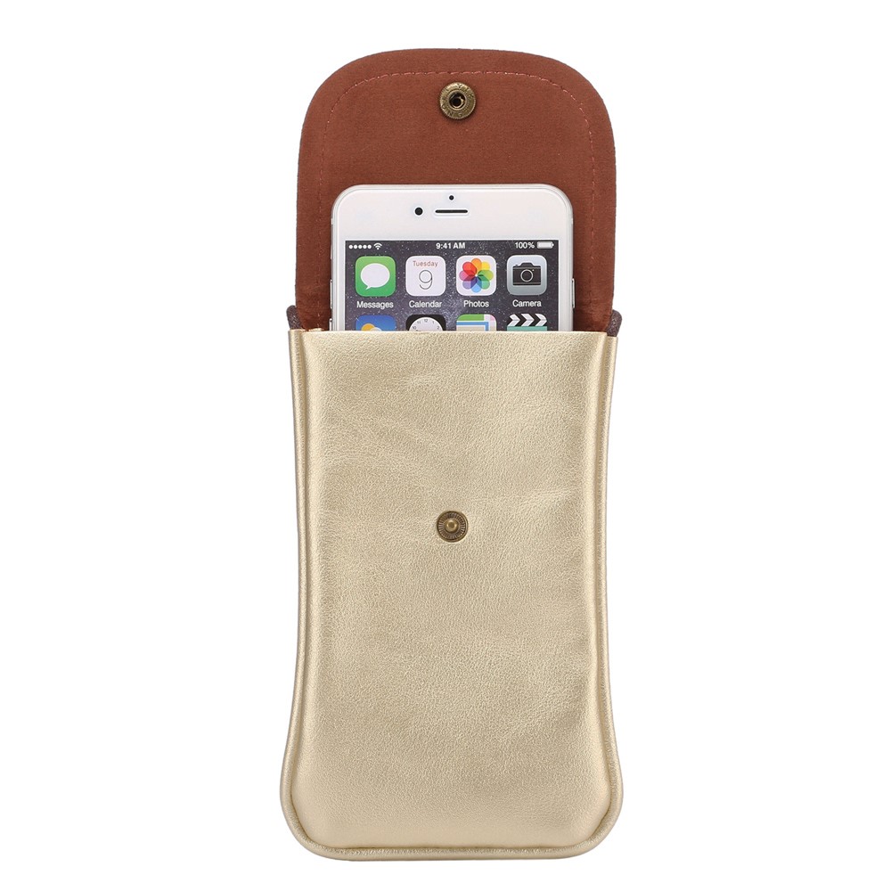 PU Leather Sleeve Pouch Case with Strap for iPhone 8 Plus / X / 8/ 6s Plus / Samsung Galaxy S7 edge, Size: 16.5 x 9.5cm - Champagne-4