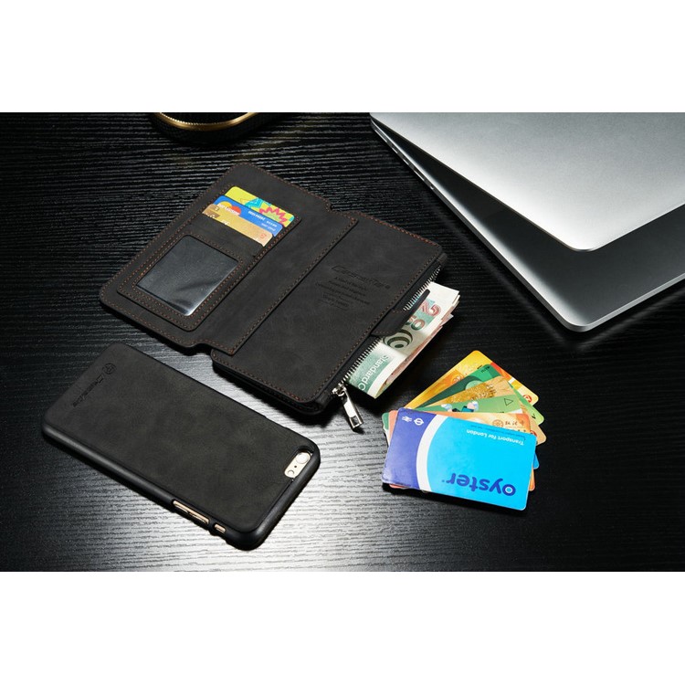CASEME 14 Slots Wallet Detachable 2-in-1 for iPhone 6s 6 Genuine Split Leather Case - Black-8
