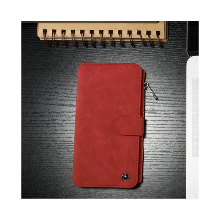 CASEME 14 Slots Wallet Detachable 2-in-1 Genuine Split Leather Case for iPhone 6s 6 - Red-2
