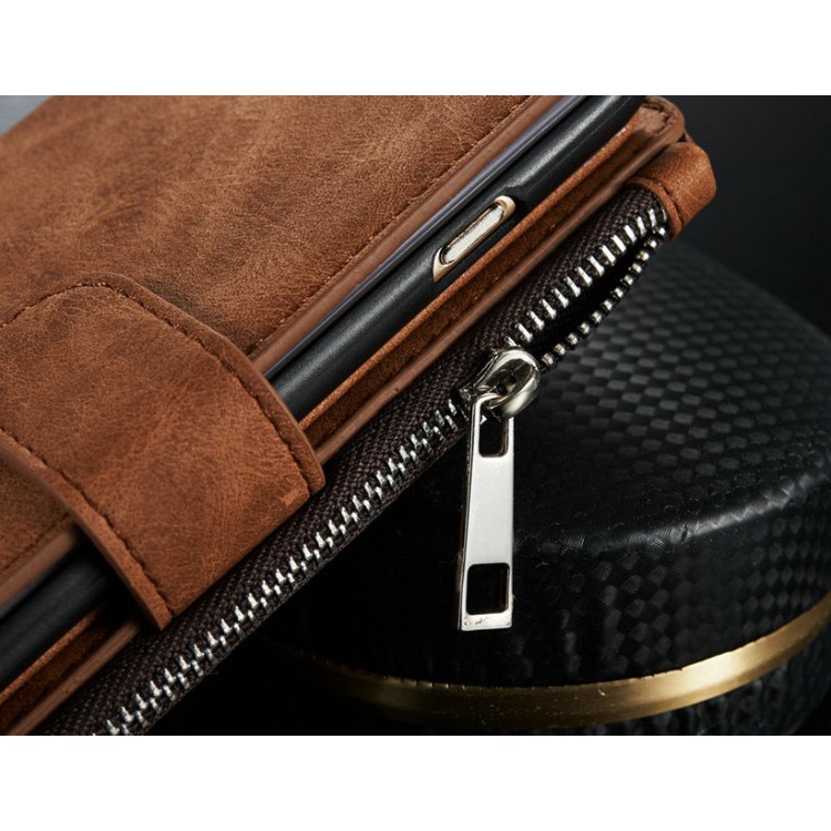 CASEME 14 Slots Wallet Detachable 2-in-1 Genuine Split Leather Cover for iPhone 6s 6 - Brown-2