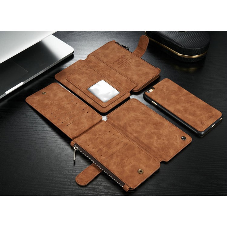 CASEME 14 Slots Wallet Detachable 2-in-1 Genuine Split Leather Cover for iPhone 6s 6 - Brown-3