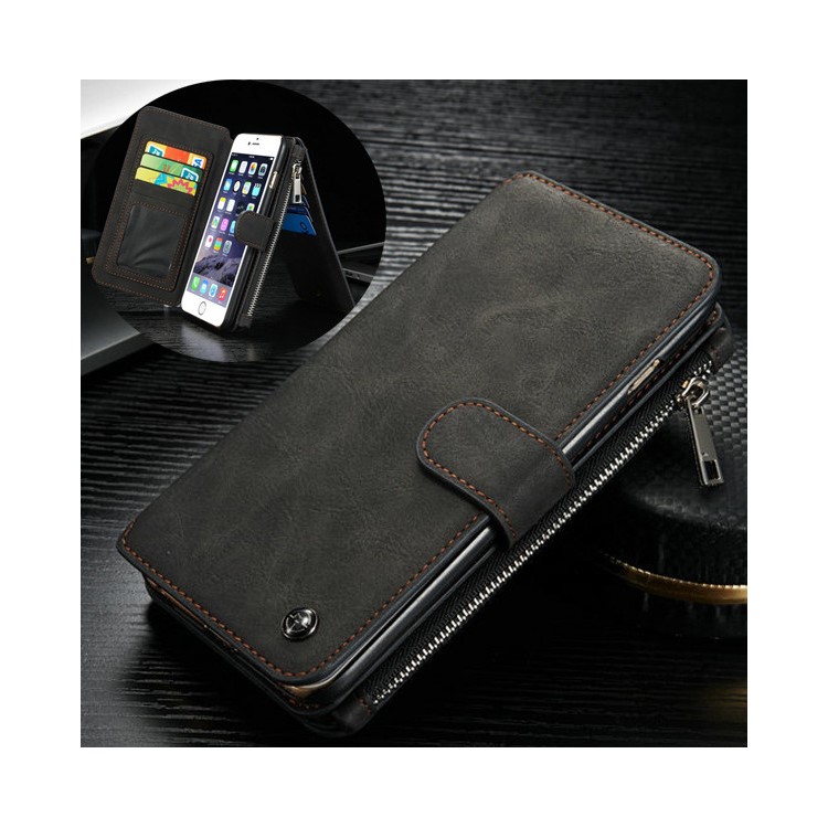 CASEME 2-in-1 Detachable 14 Slots Wallet Genuine Split Leather Case for iPhone 6s Plus / 6 Plus - Black-1