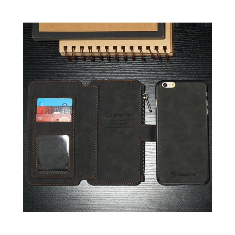 CASEME 2-in-1 Detachable 14 Slots Wallet Genuine Split Leather Case for iPhone 6s Plus / 6 Plus - Black-4