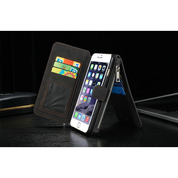 CASEME 2-in-1 Detachable 14 Slots Wallet Genuine Split Leather Case for iPhone 6s Plus / 6 Plus - Black-7