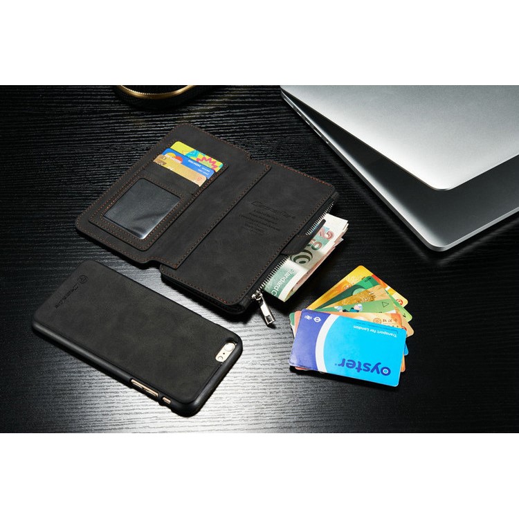 CASEME 2-in-1 Detachable 14 Slots Wallet Genuine Split Leather Case for iPhone 6s Plus / 6 Plus - Black-8