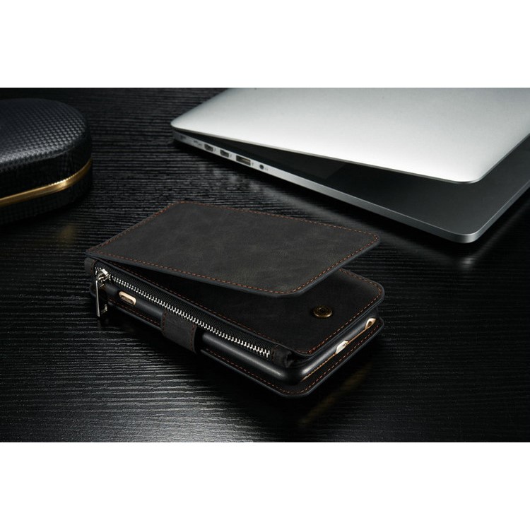 CASEME 2-in-1 Detachable 14 Slots Wallet Genuine Split Leather Case for iPhone 6s Plus / 6 Plus - Black-9