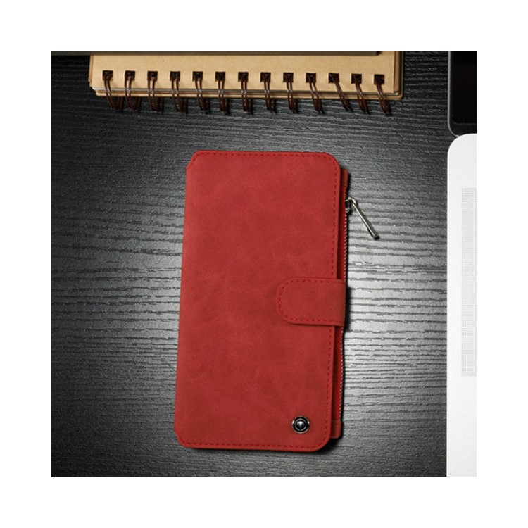 CASEME 2-dentro-1 Destacável 14 Slots Wallet Genuine Split Leather Cover para iPhone 6s Plus / 6 Plus - vermelho-2