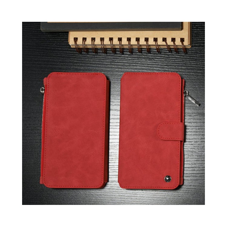 CASEME 2-dentro-1 Destacável 14 Slots Wallet Genuine Split Leather Cover para iPhone 6s Plus / 6 Plus - vermelho-3