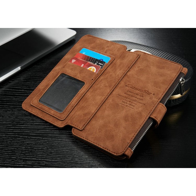 CASEME 2-dentro-1 Destacável 14 Slots Genuine Split Leather Wallet Case para iPhone 6s Plus / 6 Plus - Castanho-10