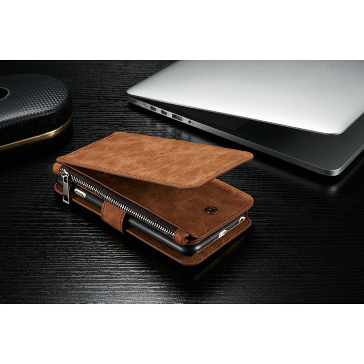 CASEME 2-dentro-1 Destacável 14 Slots Genuine Split Leather Wallet Case para iPhone 6s Plus / 6 Plus - Castanho-15