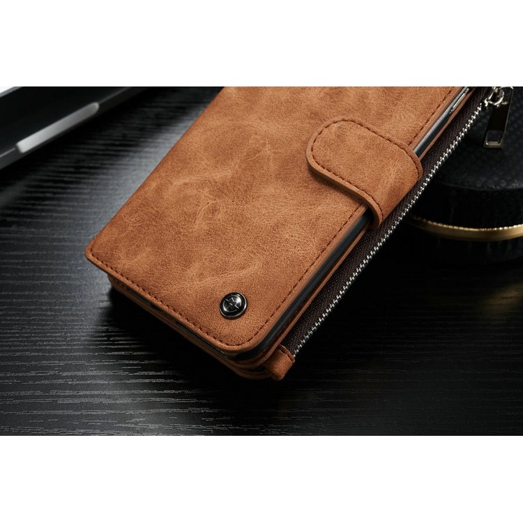 CASEME 2-dentro-1 Destacável 14 Slots Genuine Split Leather Wallet Case para iPhone 6s Plus / 6 Plus - Castanho-16