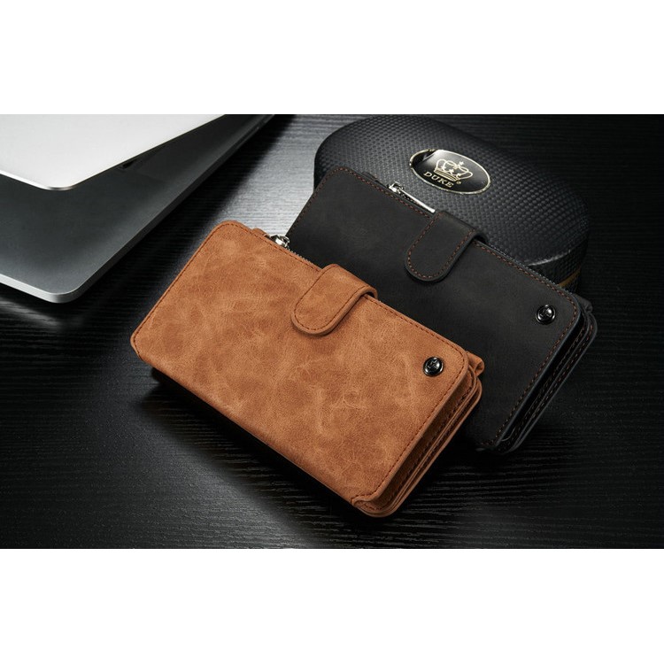 CASEME 2-dentro-1 Destacável 14 Slots Genuine Split Leather Wallet Case para iPhone 6s Plus / 6 Plus - Castanho-17