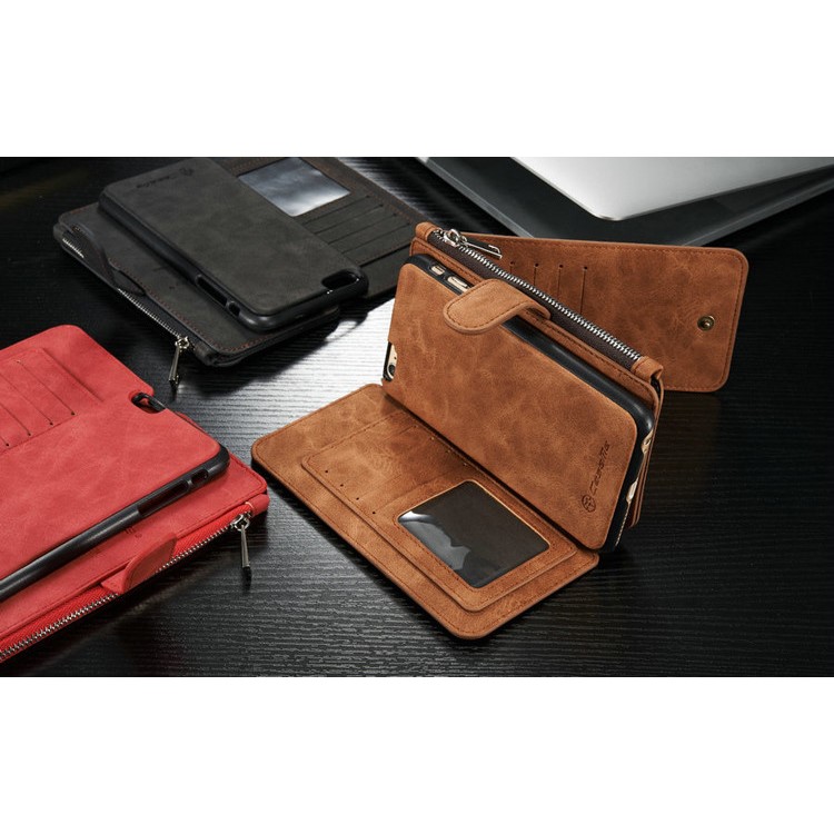 CASEME 2-dentro-1 Destacável 14 Slots Genuine Split Leather Wallet Case para iPhone 6s Plus / 6 Plus - Castanho-18