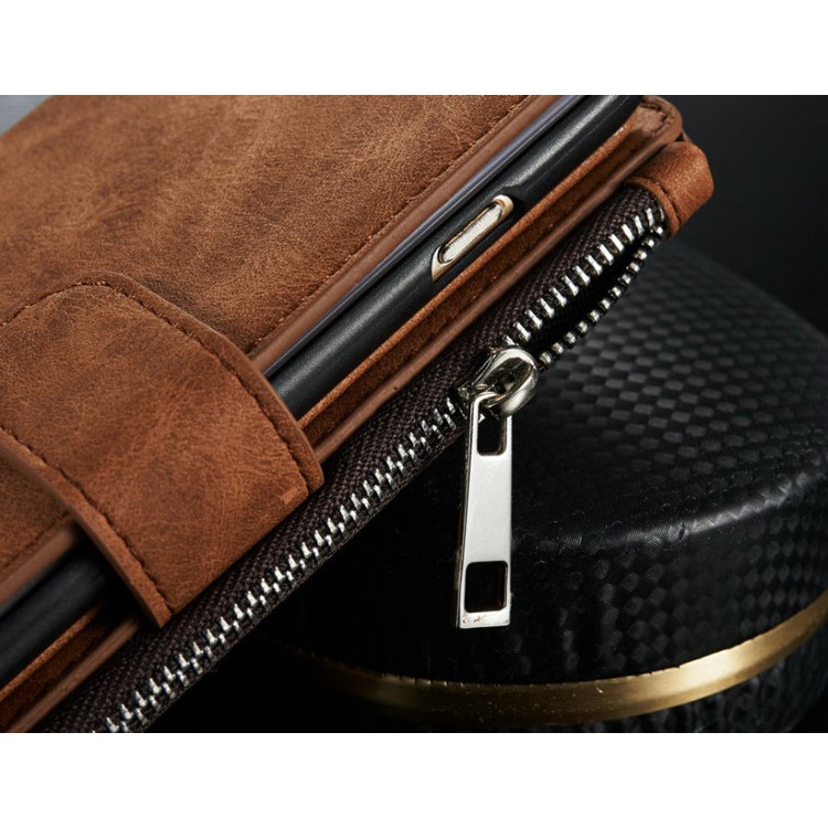 CASEME 2-dentro-1 Destacável 14 Slots Genuine Split Leather Wallet Case para iPhone 6s Plus / 6 Plus - Castanho-2
