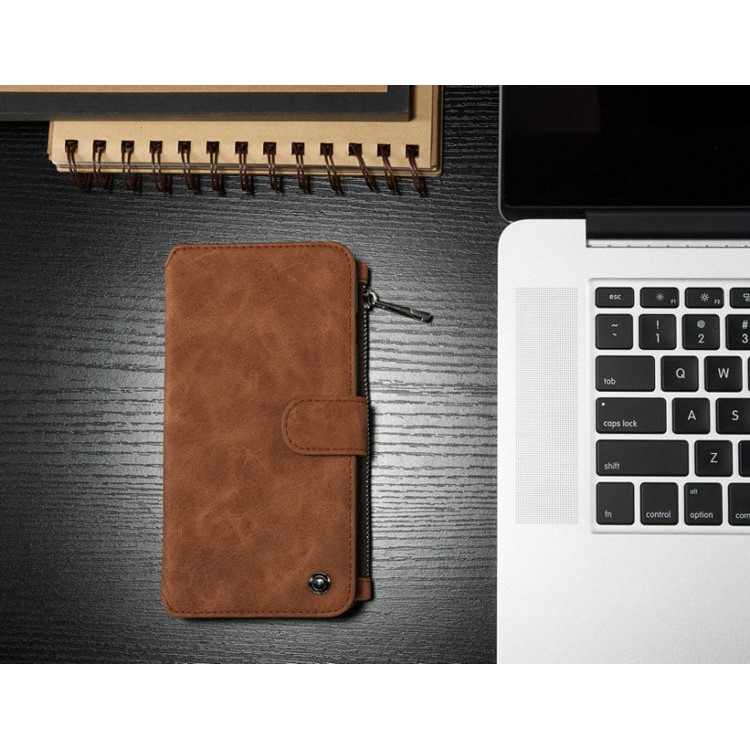 CASEME 2-dentro-1 Destacável 14 Slots Genuine Split Leather Wallet Case para iPhone 6s Plus / 6 Plus - Castanho-7